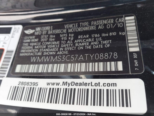2010 MINI COOPER S WMWMS3C57ATY08878 Photo 8