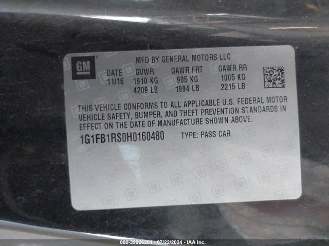 Chevrolet Camaro 1lt 2017 1G1FB1RS0H0160480 Image 9