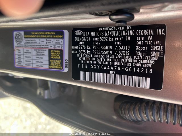 5XYKW4A79FG614218 KIA Sorento Sx V6