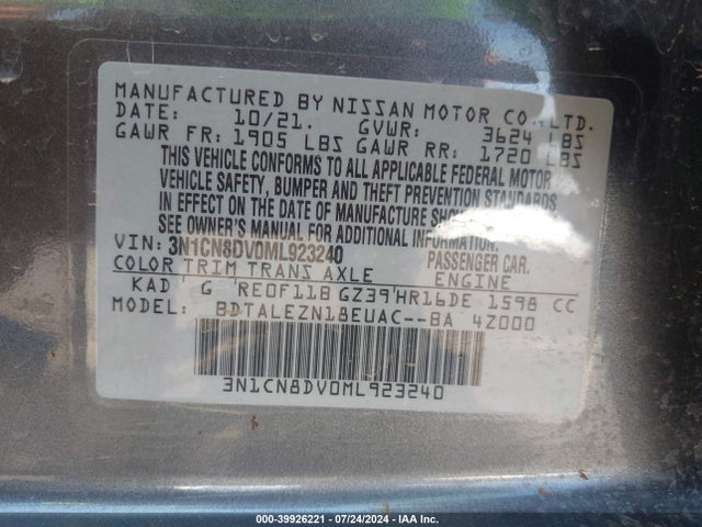 Nissan Versa S Xtronic Cvt 2021 3N1CN8DV0ML923240 Image 9