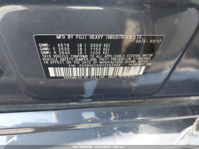 4S3BNAC69H3057436 Subaru u5