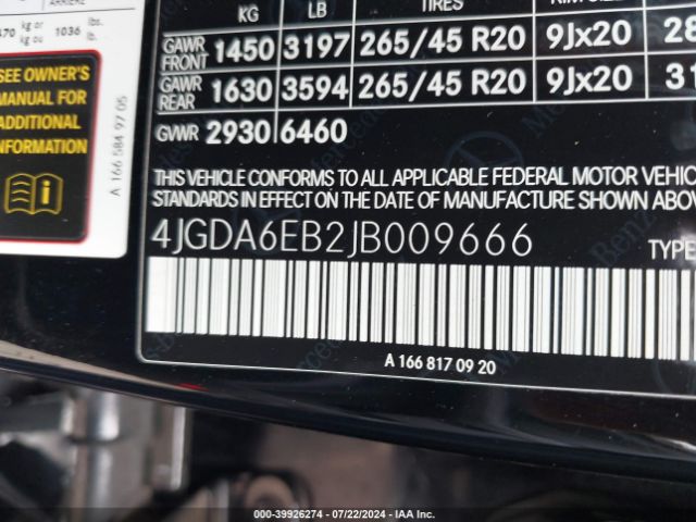 4JGDA6EB2JB009666 Mercedes-Benz Amg Gle 43 4matic
