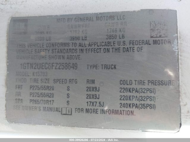 1GTN2UEC6FZ258649 GMC Sierra 1500 Sle