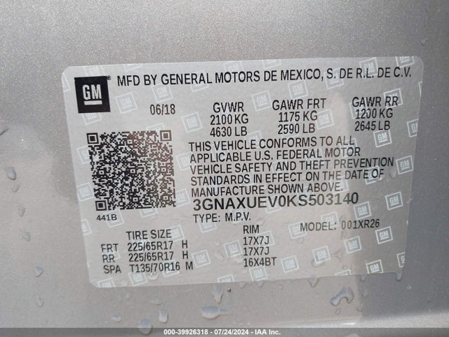 Chevrolet EQUINOX LT 2019 3GNAXUEV0KS503140 Image 9