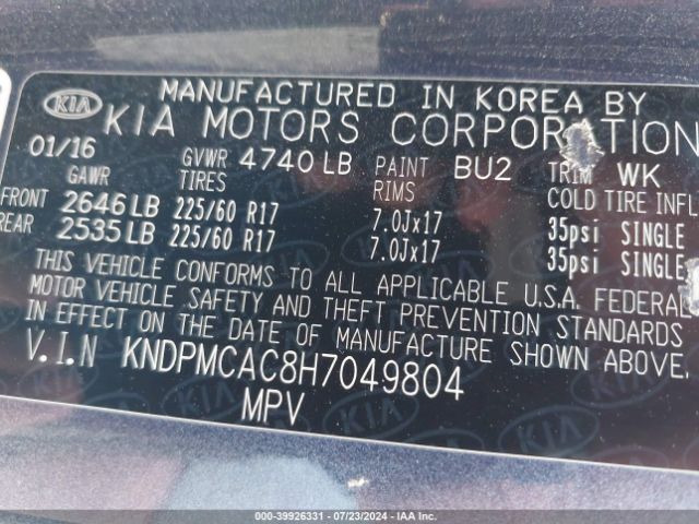 KNDPMCAC8H7049804 KIA Sportage Lx