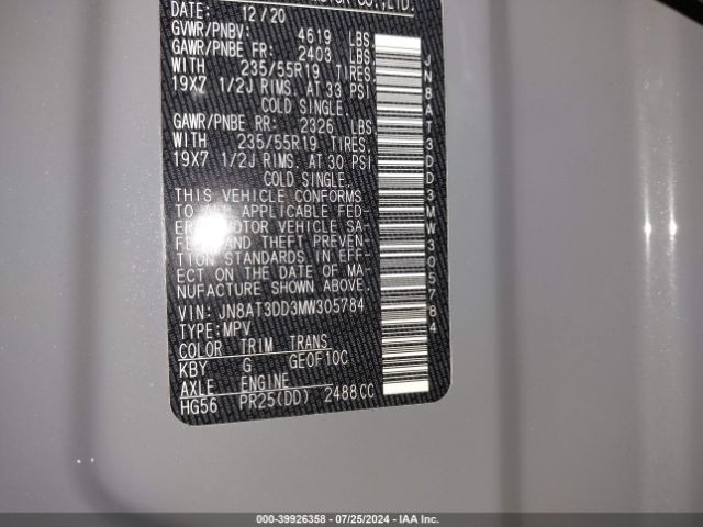 JN8AT3DD3MW305784 Nissan Rogue Platinum Intelligent Awd