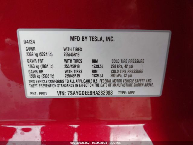 7SAYGDEE8RA283983 Tesla Model Y Long Range Dual Motor All-wheel Drive