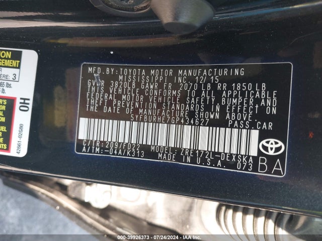 Toyota Corolla S Plus 2016 5YFBURHE7GP434627 Image 9