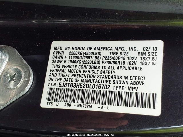 2013 ACURA RDX 5J8TB3H52DL016702 Photo 8