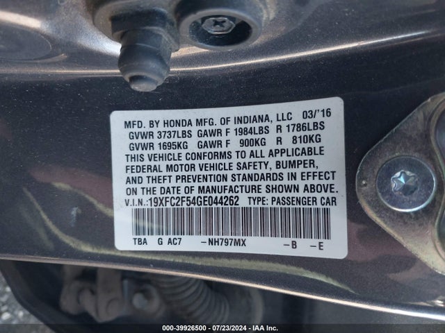 Honda Civic Lx 2016 19XFC2F54GE044262 Image 9