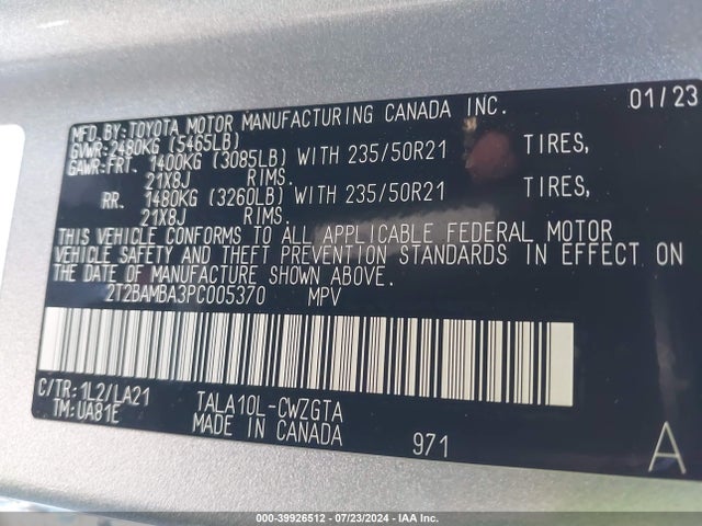2T2BAMBA3PC005370 Lexus Rx 350 Luxury