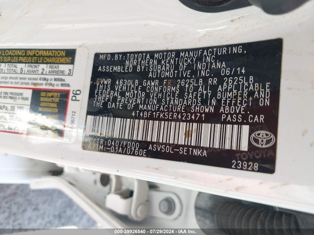Toyota CAMRY LE 2014 4T4BF1FK5ER423471 Image 9