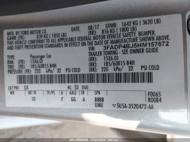 3FADP4BJ5HM157872 Ford FIESTA SE