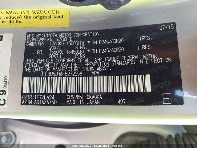JTEBU5JR6F5272258 Toyota 4runner Limited