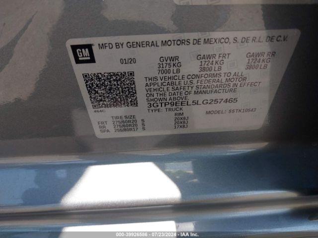 3GTP9EEL5LG257465 GMC Sierra 1500 4wd  Short Box At4