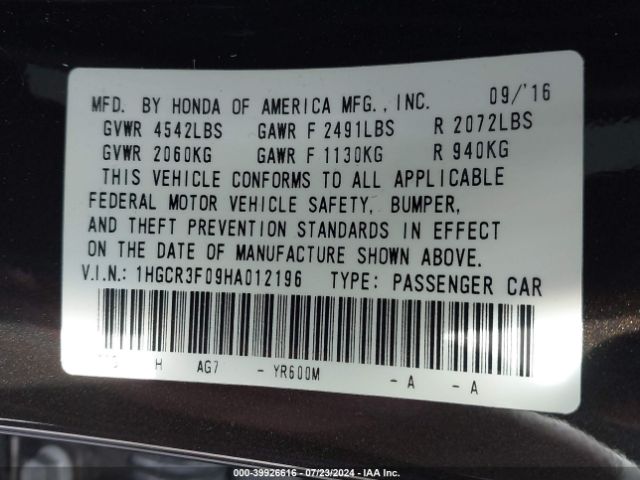 1HGCR3F09HA012196 Honda Accord Ex-l V6