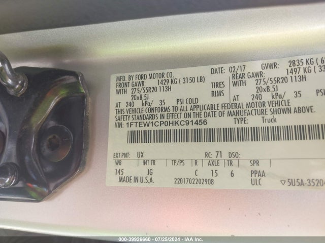 Ford F-150 Xl 2017 1FTEW1CP0HKC91456 Image 9