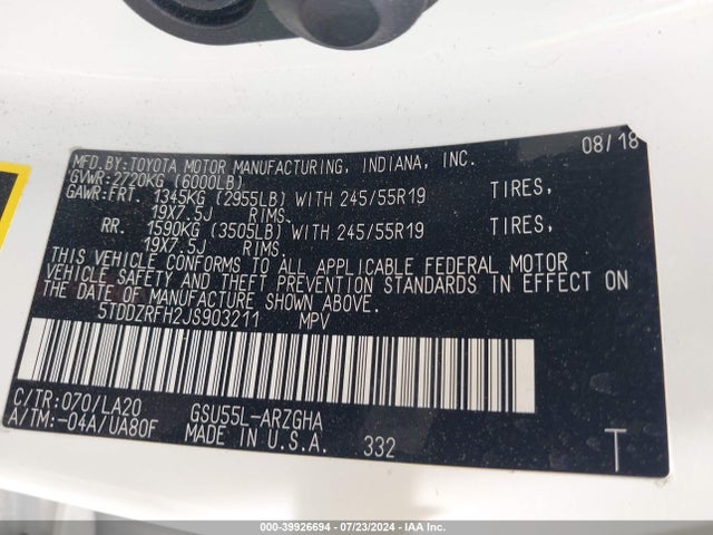 Toyota Highlander Limited Platinum 2018 5TDDZRFH2JS903211 Image 9