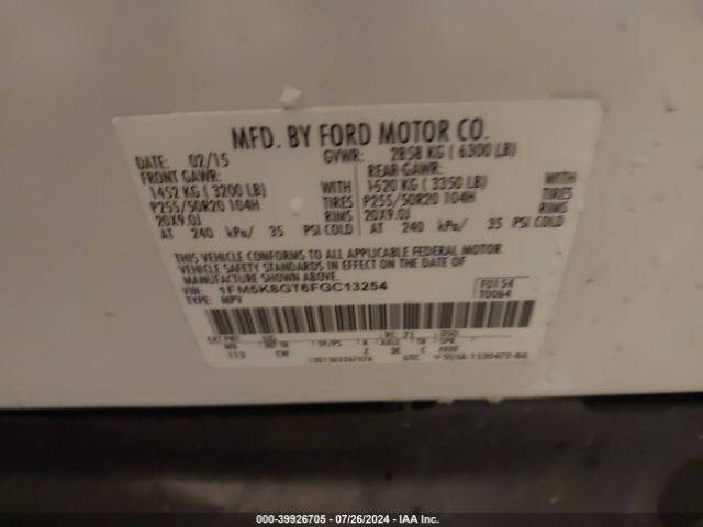 1FM5K8GT6FGC13254 Ford EXPLORER SPORT