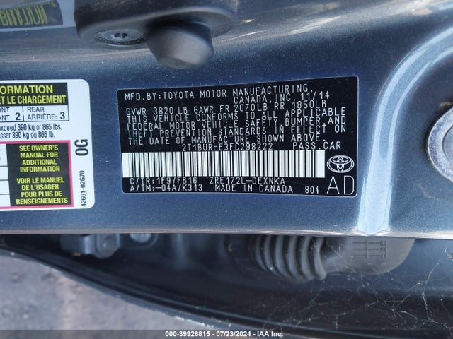 Toyota COROLLA LE 2015 2T1BURHE3FC298222 Image 9