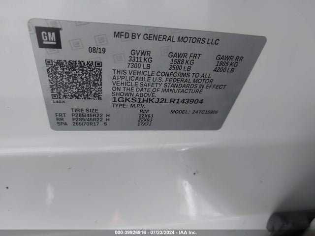 1GKS1HKJ2LR143904 GMC Yukon Xl 2wd Denali