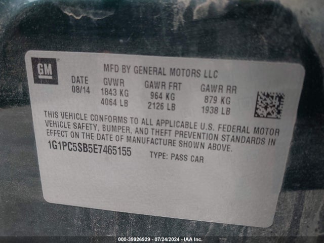 1G1PC5SB5E7465155 Chevrolet Cruze 1lt Auto