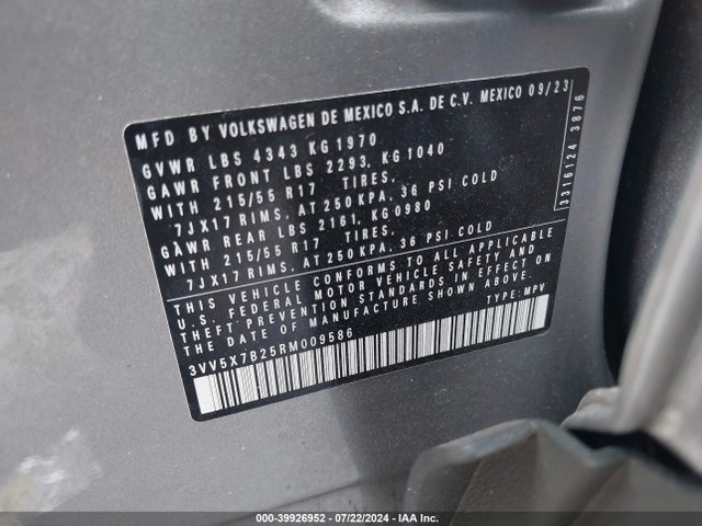 3VV5X7B25RM009586 Volkswagen Taos 1.5t S