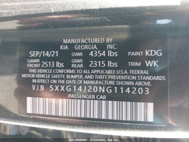 5XXG14J20NG114203 KIA K5 LXS