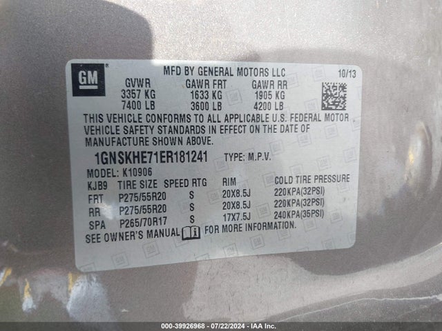 Chevrolet Suburban 1500 Ls 2014 1GNSKHE71ER181241 Image 9