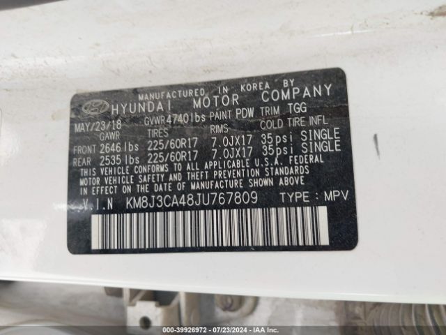 KM8J3CA48JU767809 Hyundai TUCSON SEL