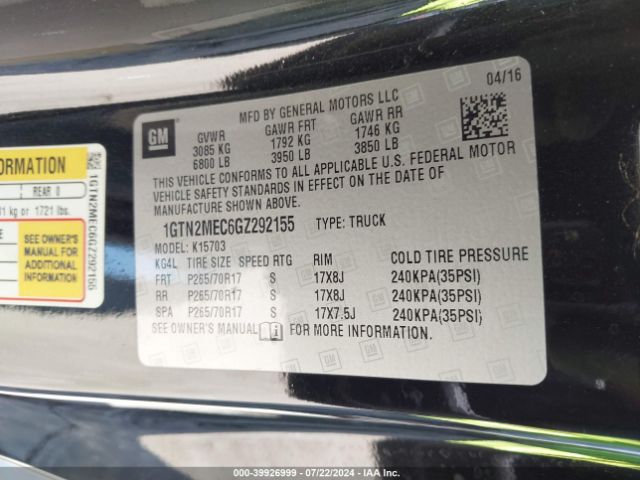 1GTN2MEC6GZ292155 GMC Sierra 1500 Sle