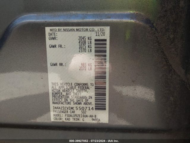1N4AZ1CV1MC550714 Nissan Leaf Sv 40 Kwh