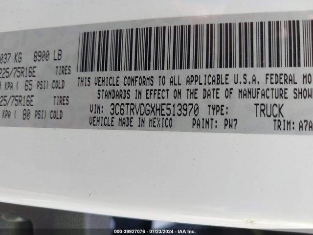 3C6TRVDGXHE513970 RAM Promaster 2500 High Roof 159 Wb