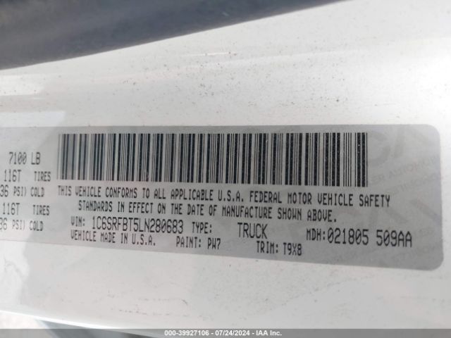 1C6SRFBT5LN280683 RAM 1500 Big Horn Quad Cab 4x4 6'4 Box