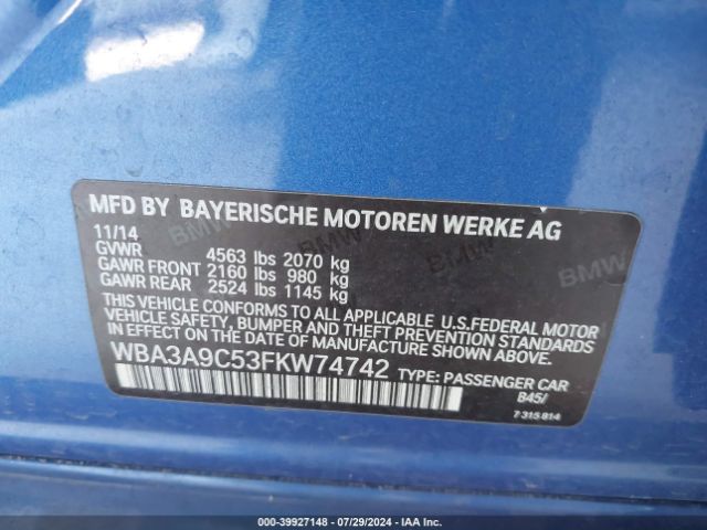 WBA3A9C53FKW74742 BMW 335i