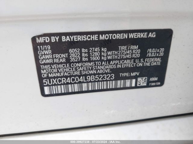 5UXCR4C04L9B52323 BMW X5 Sdrive40i