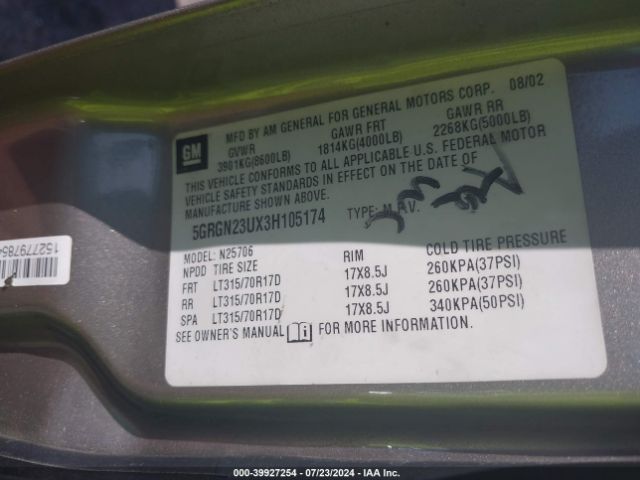 2003 HUMMER H2 5GRGN23UX3H105174 Photo 8