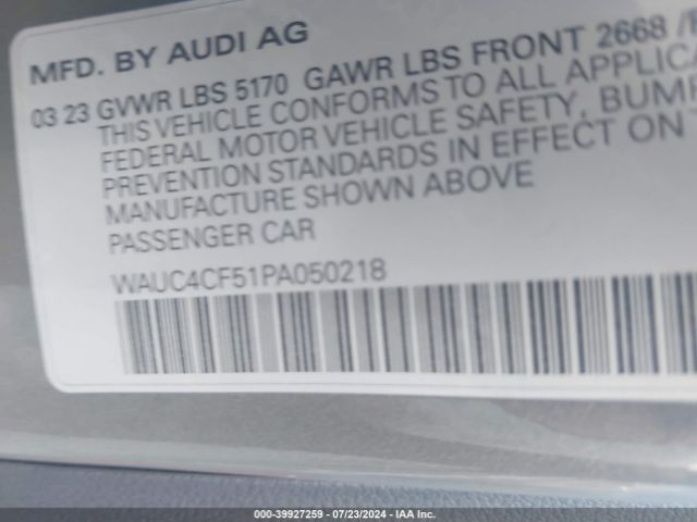 WAUC4CF51PA050218 Audi S5 Sportback Premium Plus Tfsi Quattro Tiptronic