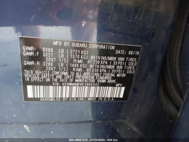 4S4WMAMD6K3406542 Subaru Ascent Limited