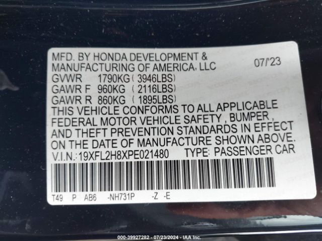 19XFL2H8XPE021480 Honda Civic Sport
