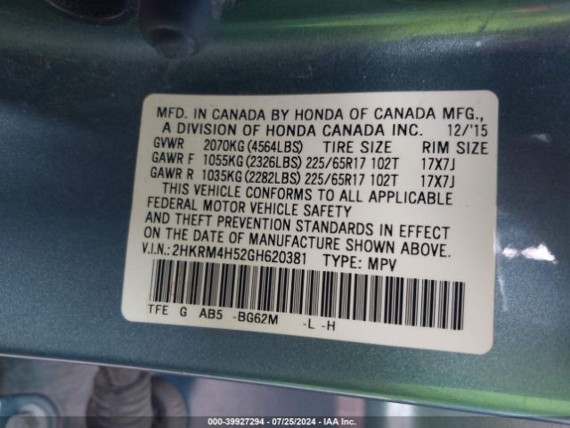 2HKRM4H52GH620381 Honda CR-V EX