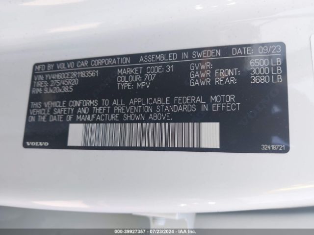 YV4H60CE2R1183561 Volvo Xc90 Recharge Plug-in Hybrid T8 Plus Bright Theme 7-seater