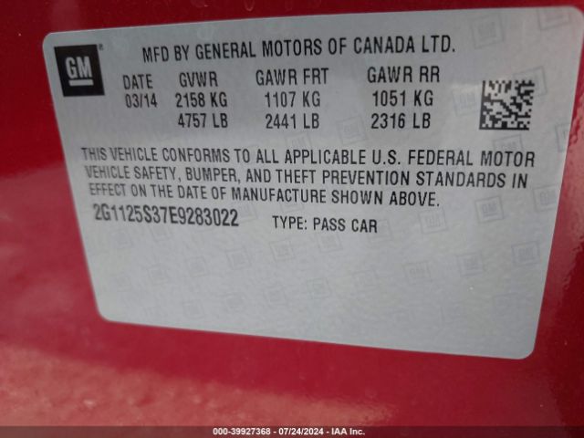 2G1125S37E9283022 Chevrolet Impala 2lt