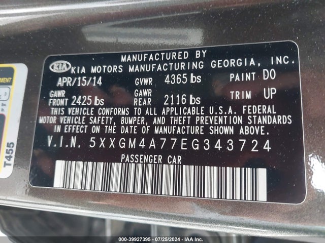 KIA Optima Lx 2014 5XXGM4A77EG343724 Image 9