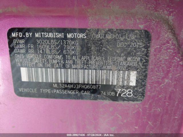 ML32A4HJ3FH060877 Mitsubishi Mirage Es/rf