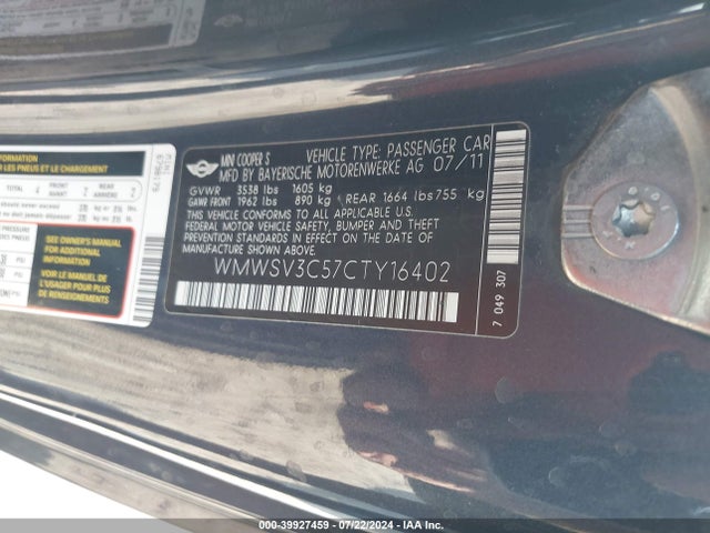 2012 MINI COOPER S WMWSV3C57CTY16402 Photo 8
