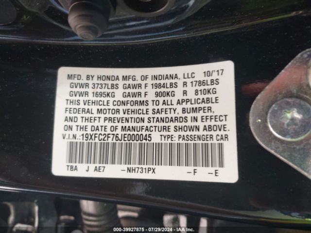19XFC2F76JE000045 Honda CIVIC EX