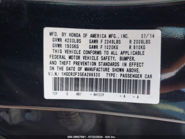 1HGCR2F35EA286530 Honda ACCORD LX