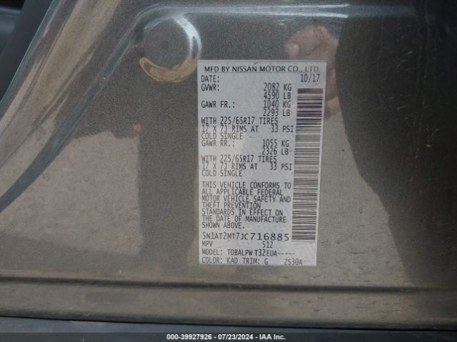 5N1AT2MT7JC716885 Nissan ROGUE S