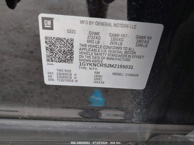 1GYKNCRS2MZ195031 Cadillac Xt5 Fwd Premium Luxury
